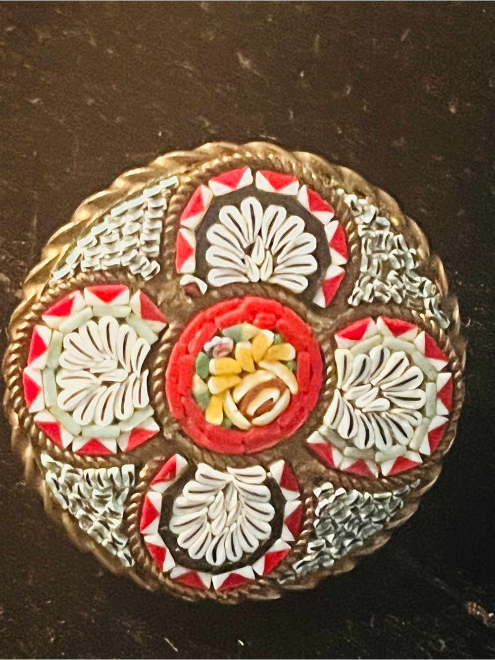 Handcrafted Red and White Mosaic Decorative Accent
